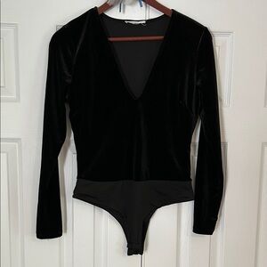Stella Luce Black Velvet Long-Sleeve V-Neck Bodysuit